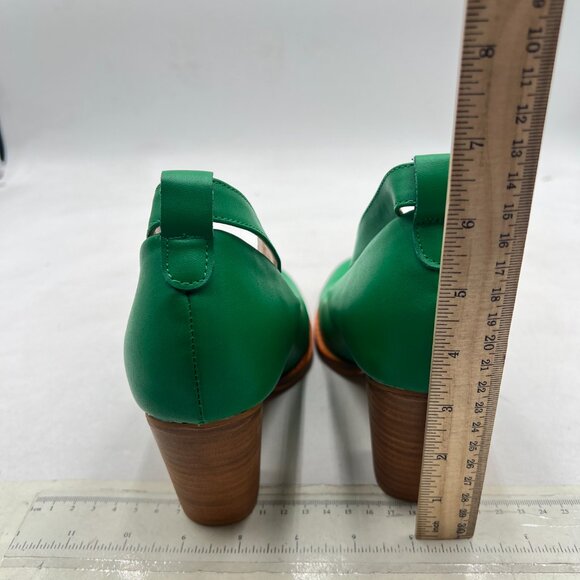 YDN Green Block Heel Pumps Round Toe Low Stacked Heels Ankle Strap Daily Shoes - Picture 5 of 8